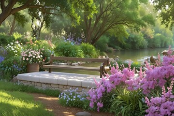 Dreamy Delight: Serenity on a Bench Near the Enchanting River
