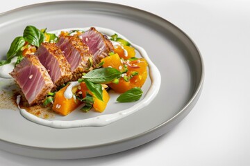 Ahi Tuna and Chayote Slaw with Coconut Cream Garnish