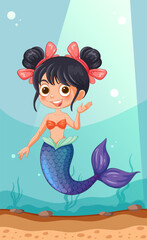 Vector illustration of a happy mermaid underwater
