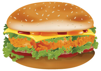 Vector illustration of a tasty chicken burger