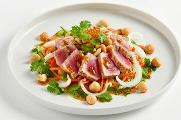 Ahi Tuna Salad with Chopped Macadamia Nuts and Cilantro Chili Oil