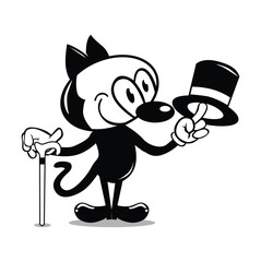 Vector flat illustration mascot retro cat magician isolated on white background