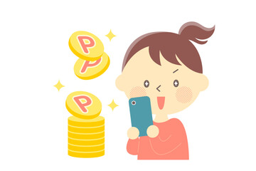 ポイントをたくさん貯めて喜んでいる女性