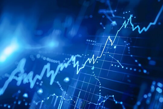 Abstract Financial Data Analysis Graphs and Charts Overlaying Cityscape at Night