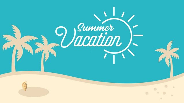 Animated Landscape Summer Vacation Sun,Palm,Beach Ball suitable for travel agency or product campaign