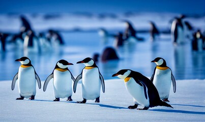 playing penguins in polar region