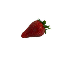 A red strawberry is shown on a white background