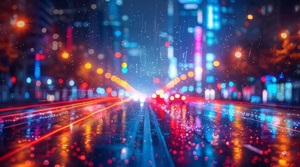 Neon city lights with dynamic motion blur in a futuristic cityscape