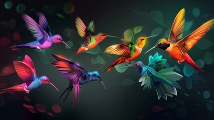 Obraz premium Colorful unique hummingbirds logo design template hyper realistic 