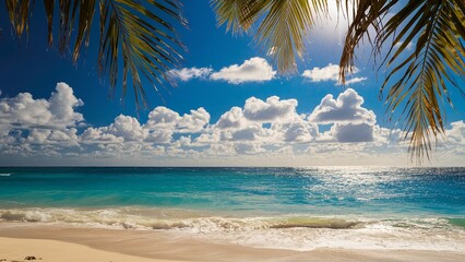 Summer Beach background, A stunning beach photo set during a hot summer day. The sun casts a warm...