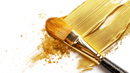 Gold shiny foil brush isolated on a transparent background