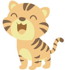 A cartoon tiger is smiling and making a funny face