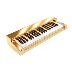 The image shows a gold piano with black and white keys png transparent white background