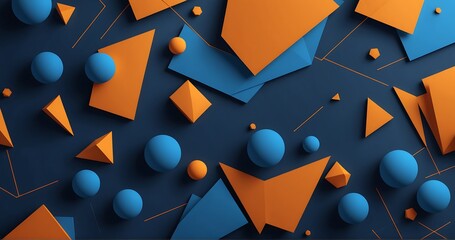 Minimal geometric background. Dynamic blue shapes composition with orange lines. Abstract background modern hipster futuristic graphic. Vector abstract background texture design, bright poster, banner
