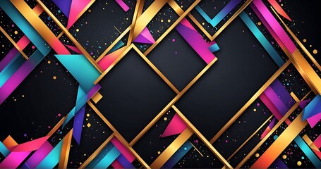 Artistic colorful frame with different elements over dark, vector abstract background art style bright shiny colors, geometric design.