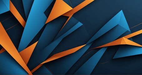 Minimal geometric blue background. Dynamic blue shapes composition with orange lines. Vector energy technology concept abstract background texture design, bright poster, banner