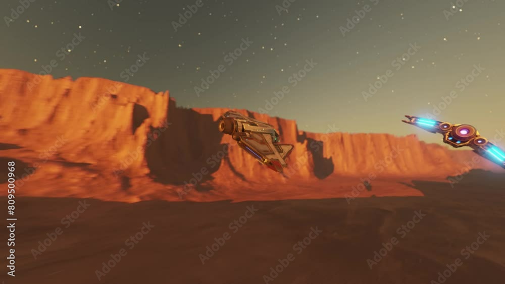 Canvas Prints spaceships travelling on a desert planet close to the surface