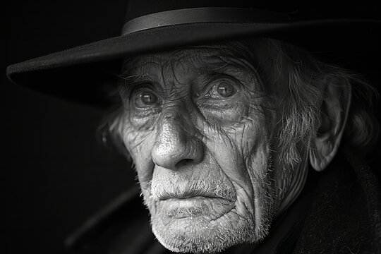 A black and white portrait capturing the weathered face of an elderly man. Fujifilm X-T3, 1/1250sec at f/2.8, ISO 160, 84mm.