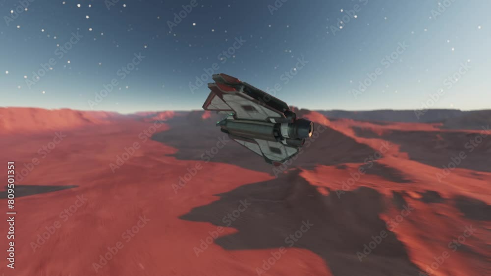 Wall mural spaceships exploring a unknown desert planet in deep space