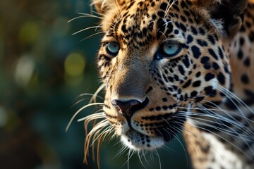 Obraz premium African leopard female pose in beautiful day light, African leopard face, AI generated