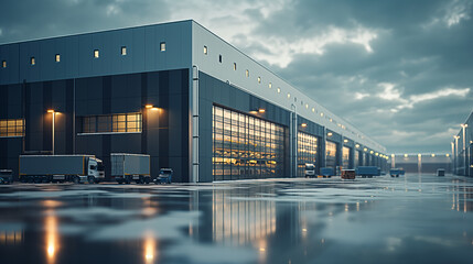 distribution warehouse with trucks of different capacity	
