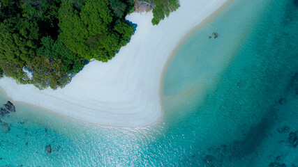 white sand beach tropical with seashore as the island in a coral reef ,blue and turquoise sea...