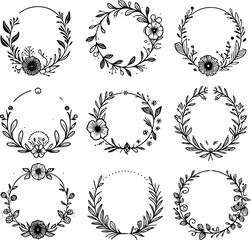 set of circular flower frame. circle flower frame on white background	
