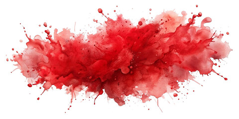 Abstract Red color painting illustration - watercolor splashes or stain, isolated on transparent background PNG