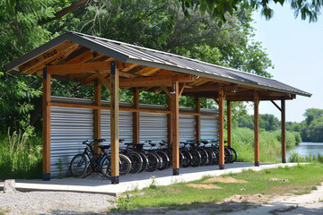 Eco-friendly bike shelters, encouraging alternative transportation methods.