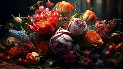 vase with flowers- Beautiful Floral Bouquet in Glass Vase