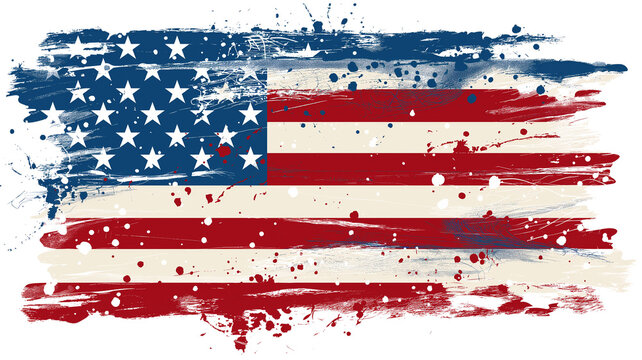 Grungy American Flag for Fourth of July Decorations isolated on a transparent background