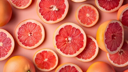 Grapefruit Slices Arranged in Vibrant Geometric Pattern on Bright Background for Magazine Cover