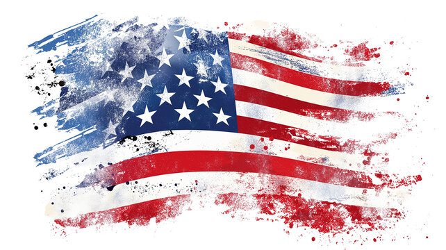 Grungy American Flag for Fourth of July Decorations isolated on a transparent background