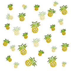 Seamless cute pineapple isolated on white background pattern. Wallpaper or Tablecloth of tropical fruit. Seamless surface pattern of ceramic floor.