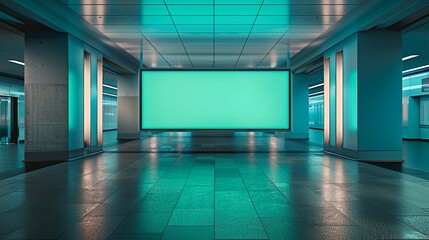 Fototapeta premium This indoor billboard mockup, located in a hightraffic airport area, awaits a creative display to captivate transient audiences.AI Generate