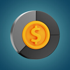 premium gold dollar coin statistic chart icon 3d rendering on isolated background