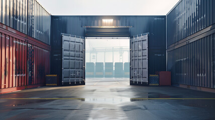 Obraz premium opened gate of warehouse with containers