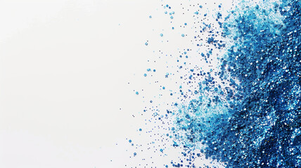 splashes of blue glitter powder on white background