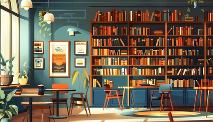 Obraz premium 2D Flat illustration Creative Design Concept of a library room