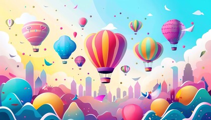 2D Flat illustration of background with balloons