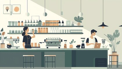 2D Flat illustration Creative Design Concept of a Modern coffee shop