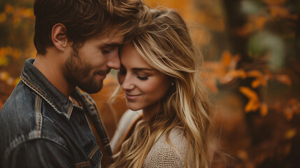 Obraz premium Romantic Couple in Autumn Forest