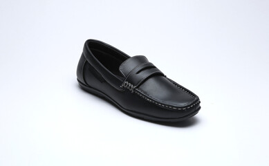 black leather loafers slip on shoes isolated