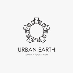 Abstract Earth and High building Logo, Earth and city vector icon vector on white background