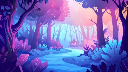 Fototapeta premium 2D Flat illustation Landscape Concept of a Serene Countryside Sunset, with Copy Space for Rural Tranquility, Shot by a Professional Camera