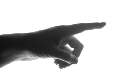 The hand points a finger at something finger touch isolated on a transparent background