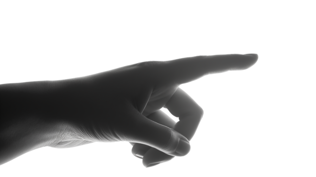 The hand points a finger at something finger touch isolated on a transparent background
