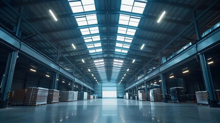 Solar panel manufacturing plant, clean and eco-friendly, panels being assembled under a bright skylight