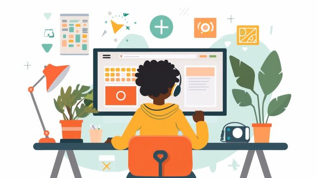 Remote employee participating in a virtual team building activity with online games