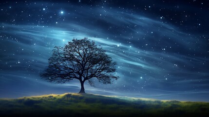 Fototapeta premium A Lone Tree Outlined Against the Vastness: A Study in Solitude and Scale